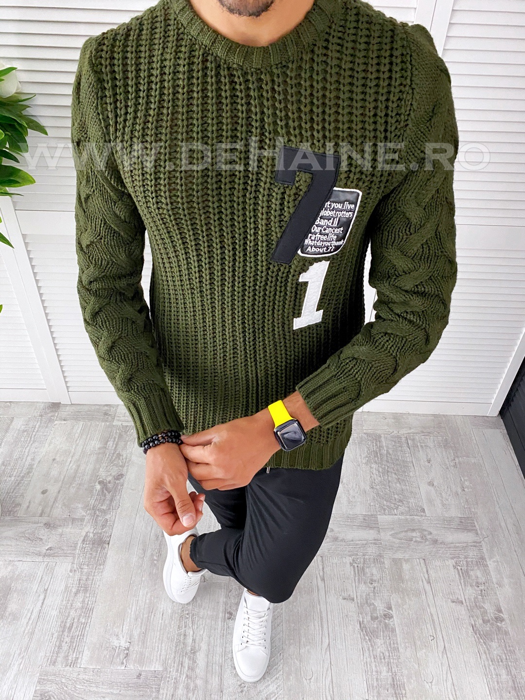 Pulover barbati gros slim fit kaki t3584 o3-4